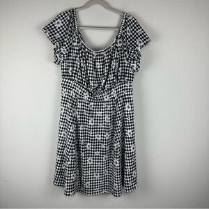 Torrid Black White Checkered Mini Textured Knit Puff Sleeve Skater Dress Size 2X